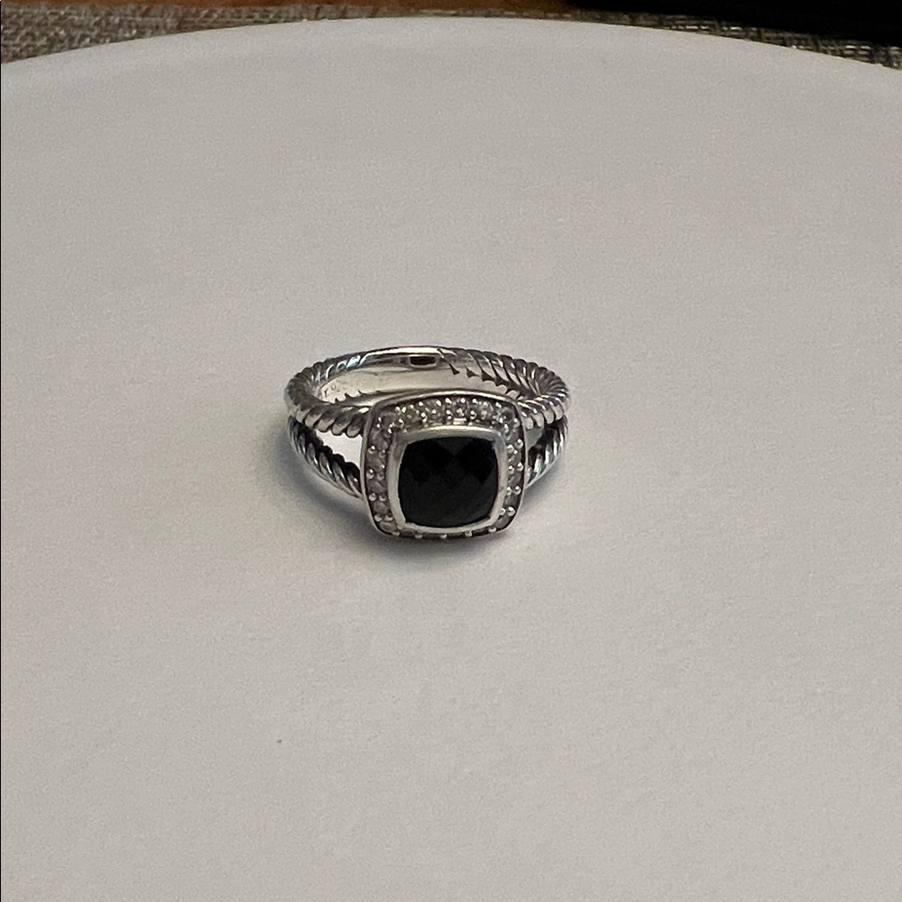 David Yurman Petite Albion Ring Sterling Silver with Black Onyx & Diamonds